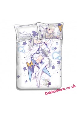 Emilia - Re Zero Anime 4 Pieces Bedding Sets,Bed Sheet Duvet Cover with Pillow Covers