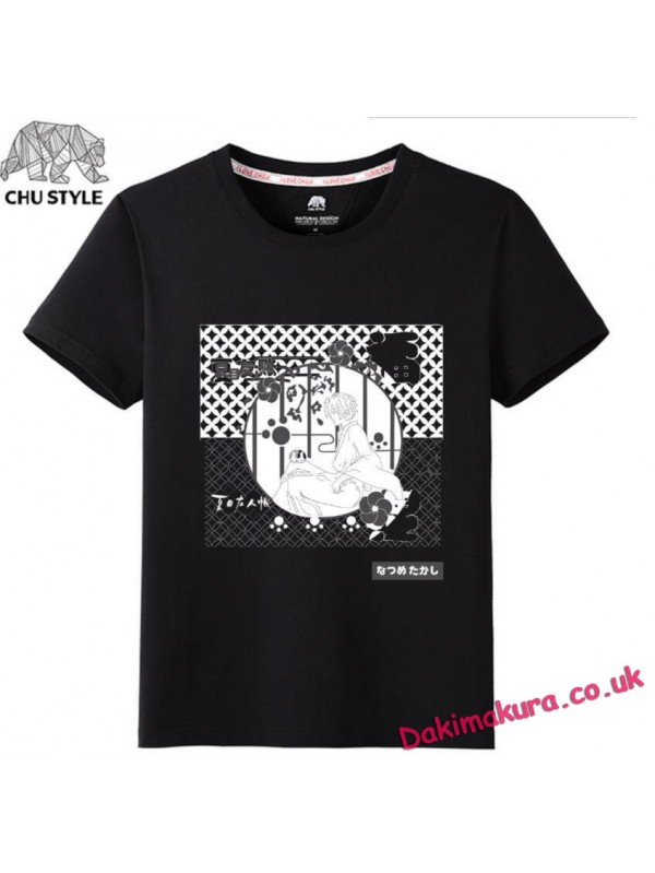 Natsume Yuujinchou Black Anime Fashion T-shirts